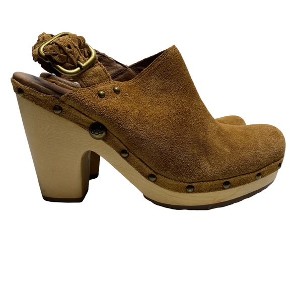 UGG "Dafni" Slingback Sheepskin-Lined Studded Suede Clogs - Size 9